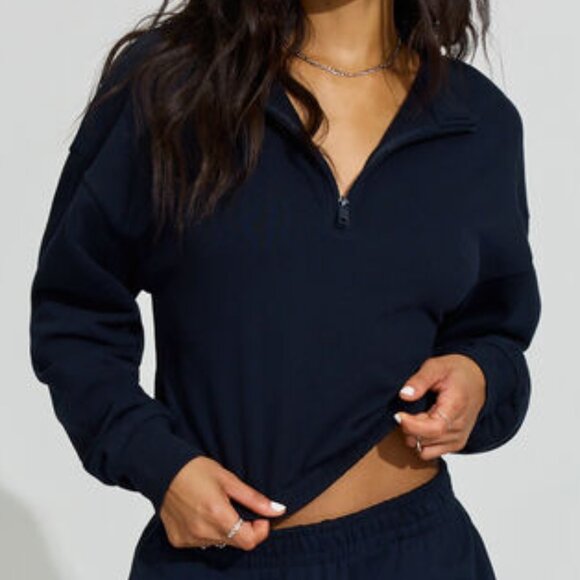 NWT 90s Style Midnight Blue 100% Cotton Half Zip Sweater - Picture 1 of 4